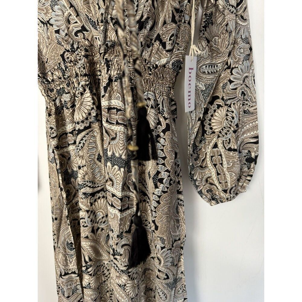 NWT BOEMO Anthropologie Boho Tiered Maxi Dress Smocked Floral Paisley Small - Picture 4 of 6